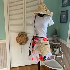 ☀️ Rainbow floral skirt size small white vermilion, tan, and brown flowers